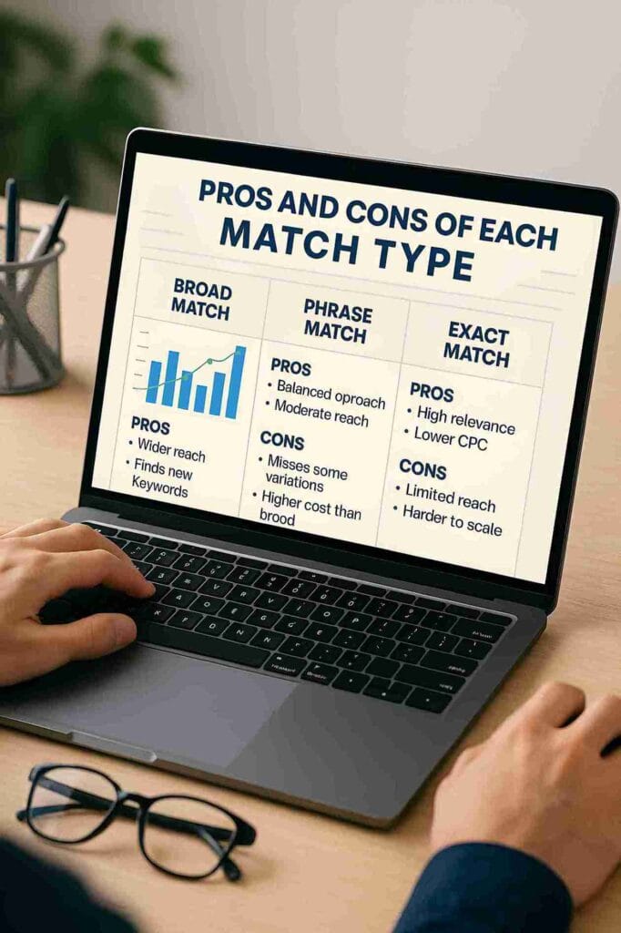 Pros and cons of Google Ads broad, phrase, and exact match